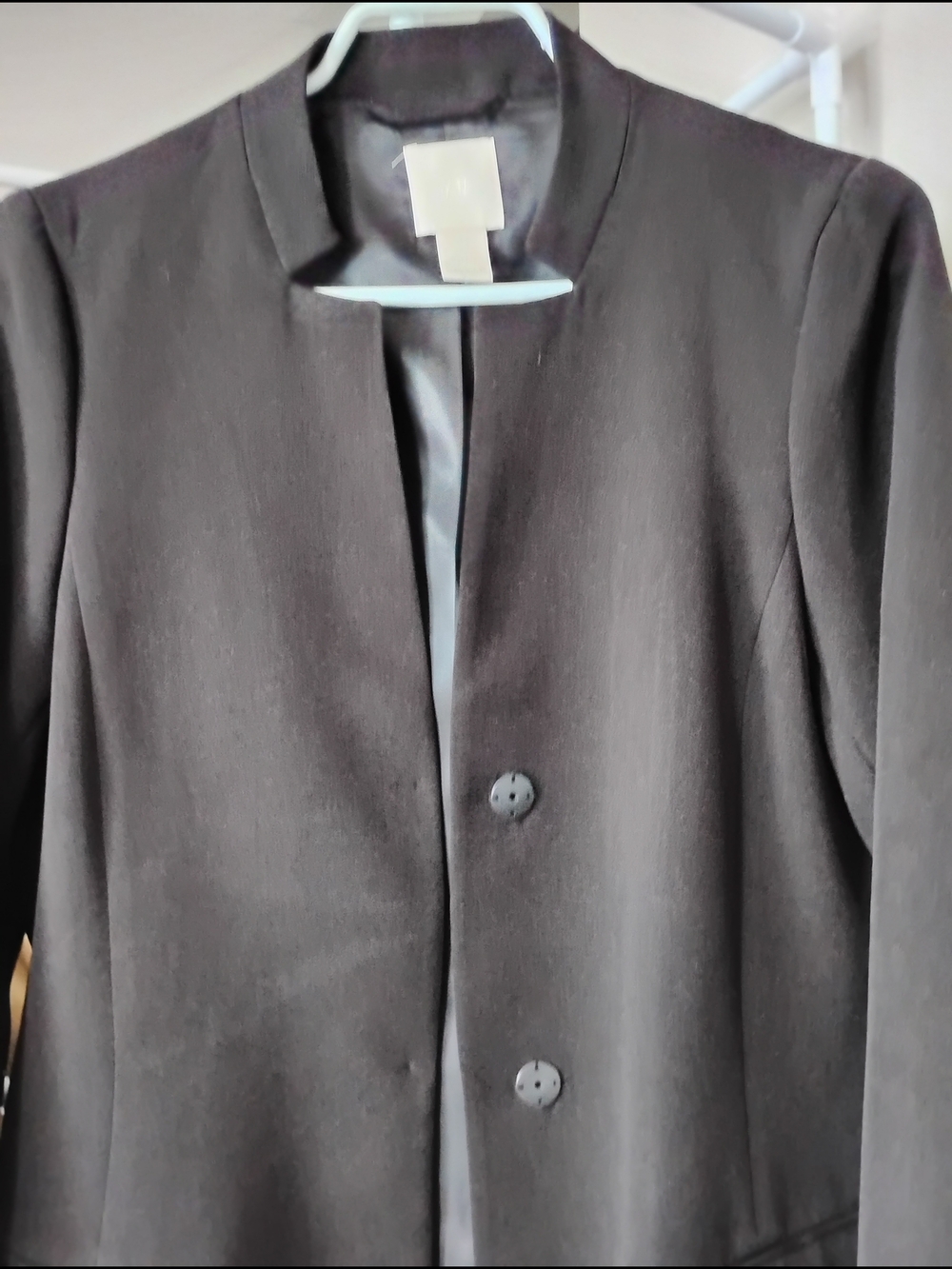 H&M Women Black HighCollar Front Button L-Sleeve 2 Attached Pockets Trench Coat